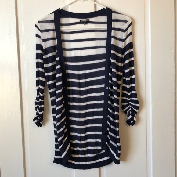 EXPRESS blue & white stripe knit sweater. size XS - Picture 2 of 3